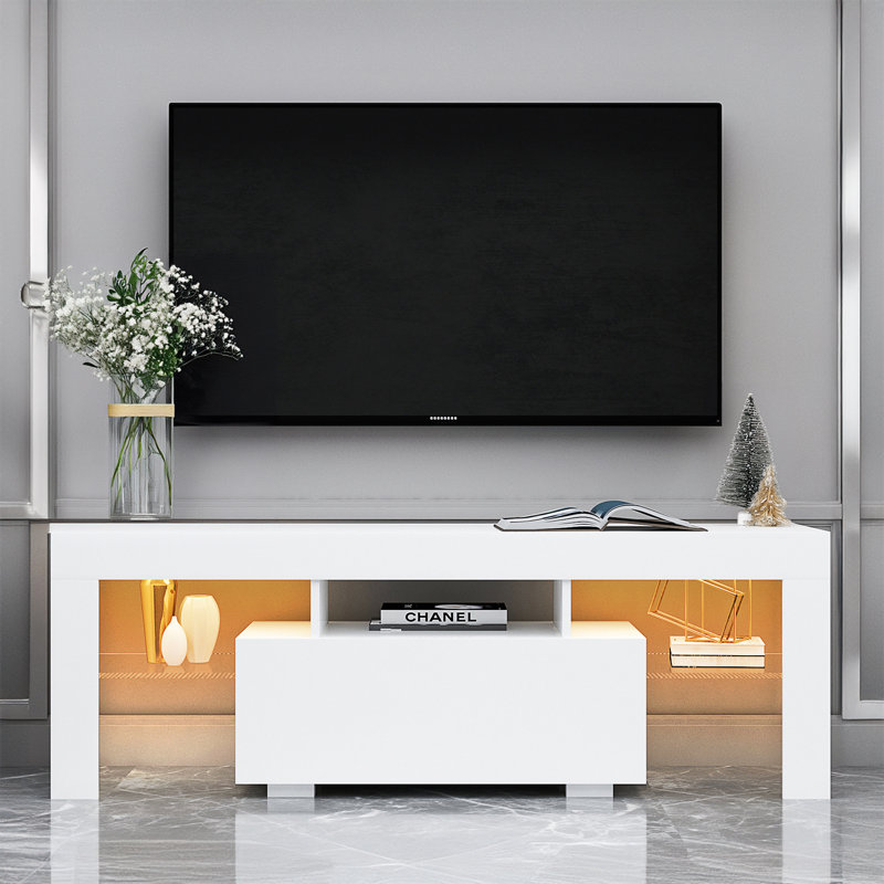 Anselma TV Stand High Gloss Doors Modern TV Stand LED White Black